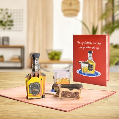 3D Pop Up Interesting Cards for men -Whiskey and Cigars Greeting Card - color: A-Whiskey and Cigars