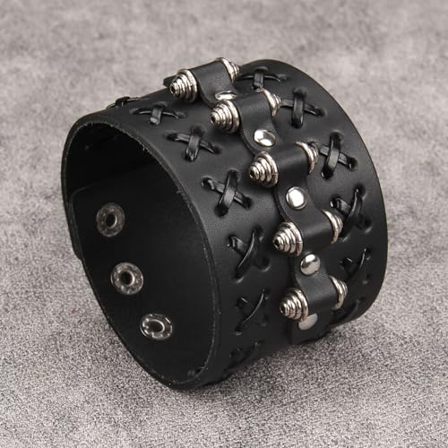 Jeilwiy Punk Rock Gothic Black Rivet Leather Spiked Necklace Collar Neckband Leather Choker Necklace for Women Mom Gifts Adjustable - color: 05 Leather Cuff Bracelet Black