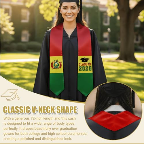 National Flag Graduation Stole Sash - 72" Long Unisex Honors Stole for Students - color: Bolivia