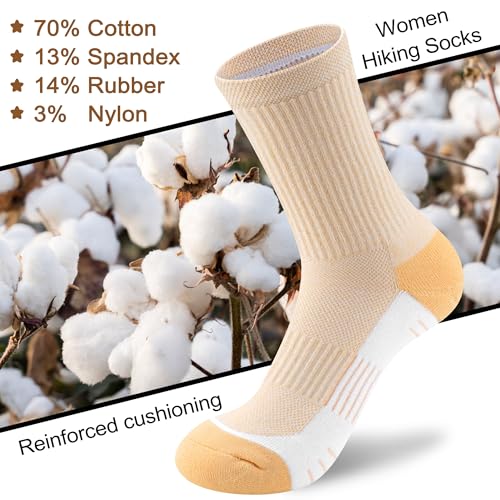 cuangya Women Crew Socks Athletic Cushioned Running Hiking 3-5 Pairs - color: 5 Pairs Spliced Tan, size: 5-8