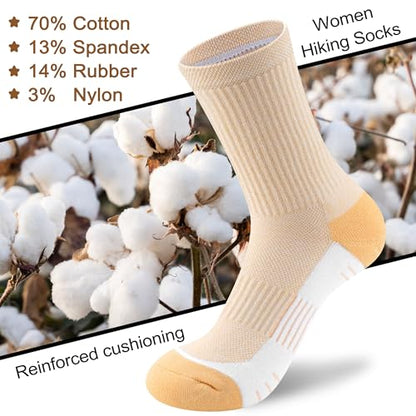 cuangya Women Crew Socks Athletic Cushioned Running Hiking 3-5 Pairs - color: 5 Pairs Spliced Tan, size: 8-10