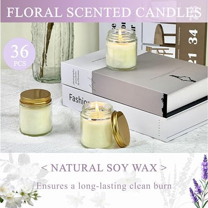 ACITHGL 36 Pcs 4oz Mini Mason Jar Candles Small Scented Candles Bulk Aromatherapy Ideal Souvenir Favors for Wedding Birthday Party (Freesia, Lavender, Jasmine, Gold) - color: Gold, style: Freesia, Lavender, Jasmine