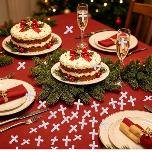 ONLYKXY 520Pcs Cross Table Confetti Decor Glitter Table Confetti Cross Decoration for Birthday Wedding Foil Theme Thanks Giving Party Valentine's Day Scatter Bless Confetti(Silvery）