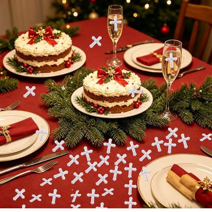 ONLYKXY 520Pcs Cross Table Confetti Decor Glitter Table Confetti Cross Decoration for Birthday Wedding Foil Theme Thanks Giving Party Valentine's Day Scatter Bless Confetti(Silvery）