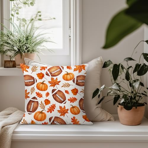 Rustic Fall Maple Leaf Football Pumpkin Throw Pillow Covers 18x18 - color: Pumpkin-4