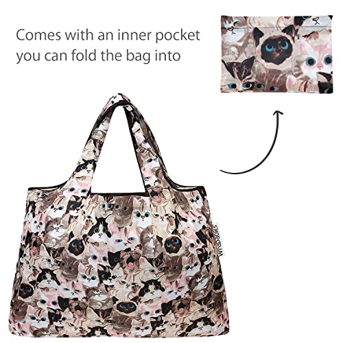 allydrew Large Foldable Tote Nylon Reusable Grocery Bags - color: Set of 2, Cuddly Kitties, size: Large & Small (Set of 2)