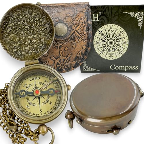 Handmade Religious Brass Compass Gift with Engraved & Embossed Faith Messages – Inspirational Christian Religious Gift Keepsake for Baptism, Confirmation, Christening, First Communion or Christmas - style: For I Know – Edition 1