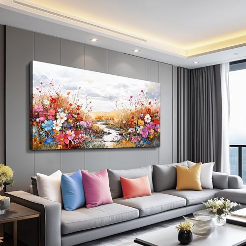 Colorful Wildflower Wall Art for Living Room, Botanical Canvas Prints 24x48 - color: Flower Painting, size: 48"L x 24"W