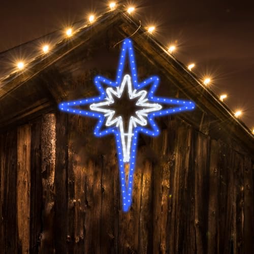 Large 43"x32" Twinkle Bethlehem Star, Pre-lit 216 Super-Bright LED Outdoor Christmas Decoration with 11 Functions and Timer Waterproof for Outdoor Home Party Wall(Blue and White) - size: Ultra-Large 43"x32" Blue and White