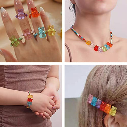 FASHEWELRY 200pcs Clear Acrylic Bear Beads Mixed Color Transparent Gummy Bear Spacer Beads Mini Cute Bears Loose Beads Bulk for Bracelet Necklace Earring Jewelry Making - color: Bear-Mixed Color 200pcs