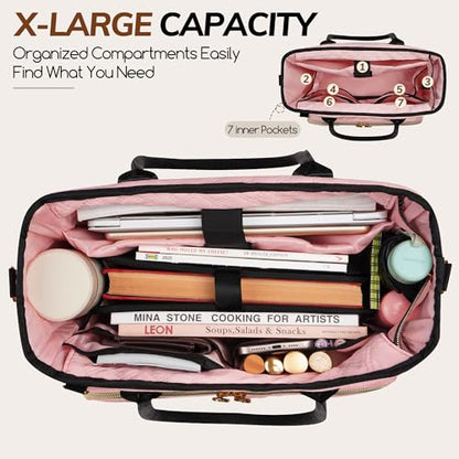 Large Bible Bag with Bible Cover Case for Women Quilted Church Tote Bags for Bible Study, Adjustable Shoulder Strap - color: Pink
