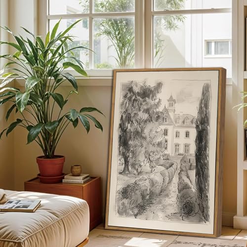 French Country Castle Framed Canvas Wall Art 16x24 inch - color: Castle, size: 16"x24" Natural