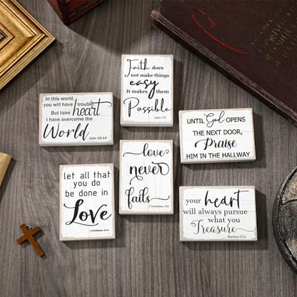 Maitys 6 Pcs Bible Verse Mini Wood Signs Religious Sign, Fresh Style - style: Fresh Style