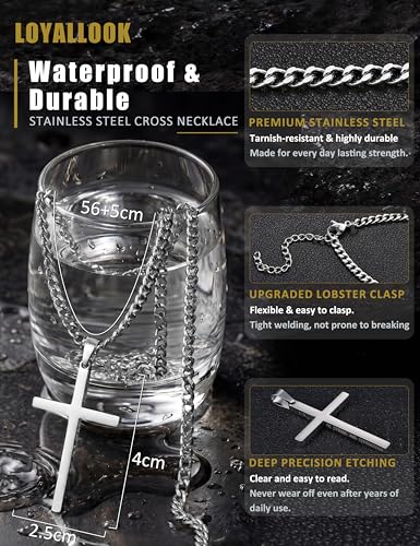 LOYALLOOK Cross Necklace for Men Women Silver Gold Black Mens Necklaces - style: 1:9