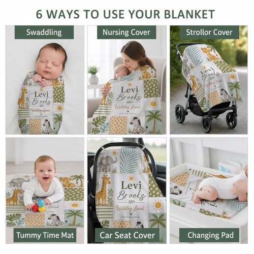 Personalized Safari Baby Blanket, Custom Jungle Animal Baby Blanket - color: Beige #7