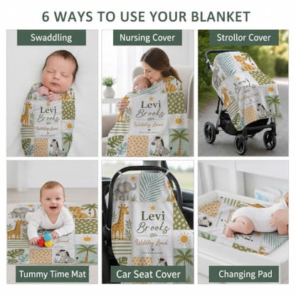 Personalized Safari Baby Blanket, Custom Jungle Animal Baby Blanket - color: Beige #7