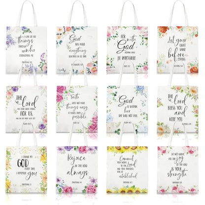 Huhumy 12 Pcs Christian Bible Tote Bags for Women, Canvas Bag, Classic - style: Classic