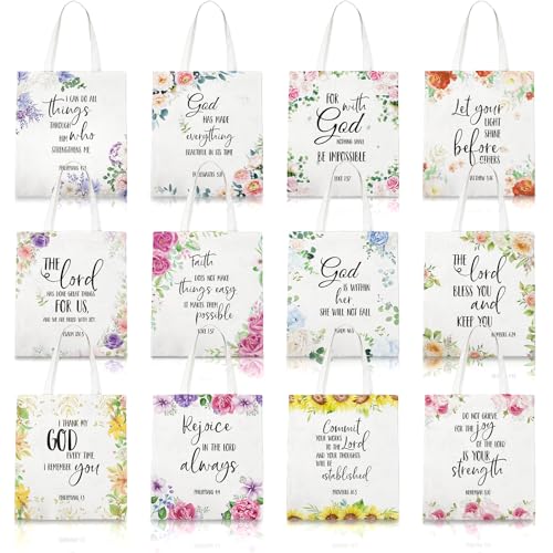 Huhumy 12 Pcs Christian Bible Tote Bags for Women, Canvas Bag, Classic - style: Classic