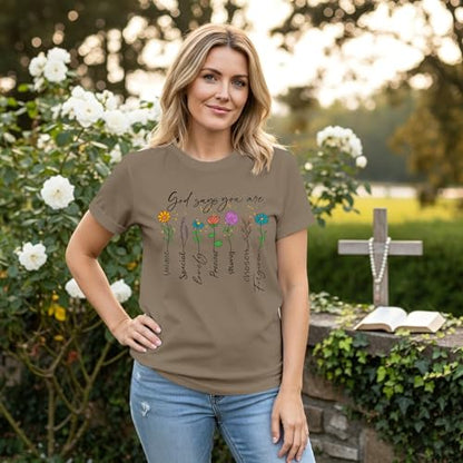 Womens Christian Shirt Bible Verse T-Shirt Religious Gifts Florial Tee Tops - color: Brown, size: Small