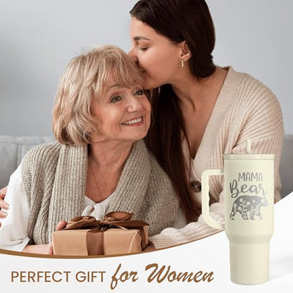 Mom Tumbler with Handle 40oz, Mama Bear Cup Stainless Steel Insulated Tumblers Coffee Travel Mug, Gifts for Moms from Daughter Son, Best Mother Gift for Christmas Birthday Mothers Day - color: Mom 3