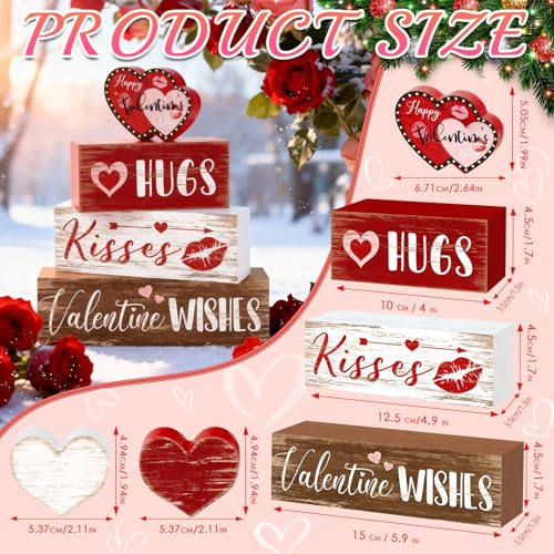 Britimes Tiered Tray Decor Set, 4 Pack, Wooden Table Sign, Heart Kisses - style: Be Mine Gift Valentine