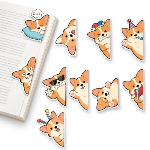 TheClover Peeking Corgi Magnetic Bookmarks – Set of 10 Cute Dog Page Clips, Fun Corgi Gifts for Book Lovers, Creative Reading Accessories for Office and Journals - style: Peeking Corgi Magnetic Bookmarks
