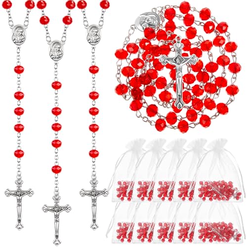 ROCEEI 12/24 Set Catholic Rosary Beads Necklace Bulk - color: Red