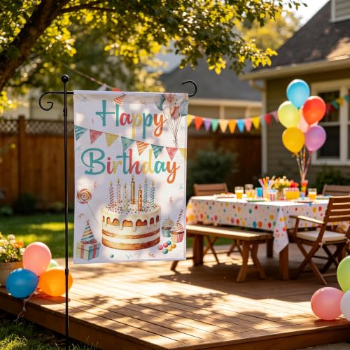 Happy Birthday Garden Flag Double Sided Outdoor Decor 12x18 Inch - color: Colourful Cake