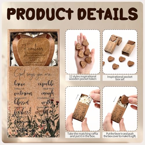 Yalikop 24 Sets Christian Gift Bulk Wooden Scripture Hearts, Brown - color: Brown