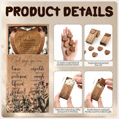 Yalikop 24 Sets Christian Gift Bulk Wooden Scripture Hearts, Brown - color: Brown