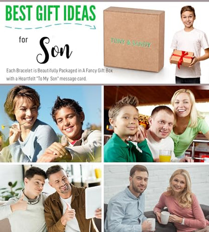 TONY & SANDY Christian Gift for Him Christmas Kids Teen Boys Adults Men Cross Bracelet Son Grandson Birthday Graduation Easter Religious Gifts for Men - style: Son ( 7.5 Inches )