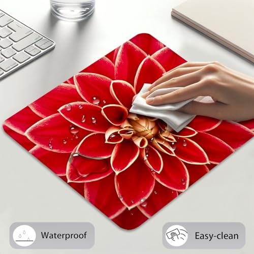 Close-Up Red Dahlia Flower Bloom Macro View Mouse Pad, Durable Desk Mat - color: Color_DE0018XX