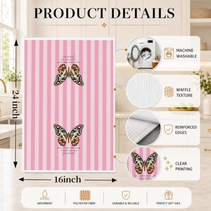 Pink Christian Butterfly Kitchen Hand Towels 16x24 Inch - color: Pink Butterfly