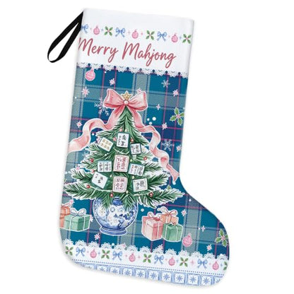 Chinoiserie Blue Plaid Christmas Mahjong Tree Stockings 16 Inch - color: Christmas17