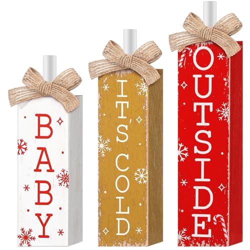 Cinnvoice 3 Pcs Christmas Table Decorations for Home, It's Cold Outside - style: Hot Cocoa Style