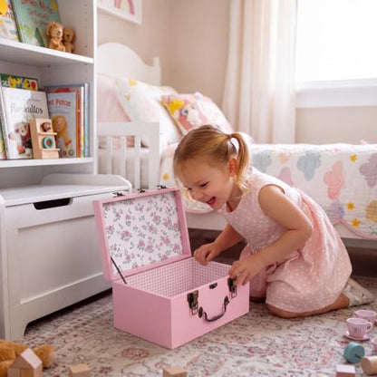 SiliFine Pink Keepsake Box for Baby, Wooden Memory Storage for Newborns