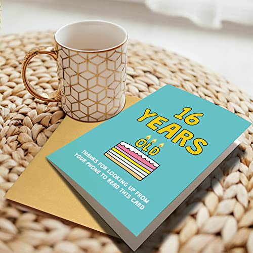 Chenive Funny Happy 16th Birthday Card for Boy Girl, Humorous 16 Years Old Birthday Card, Thanks For Looking Up From Your Phone To Read This Card - color: 16th Birthday