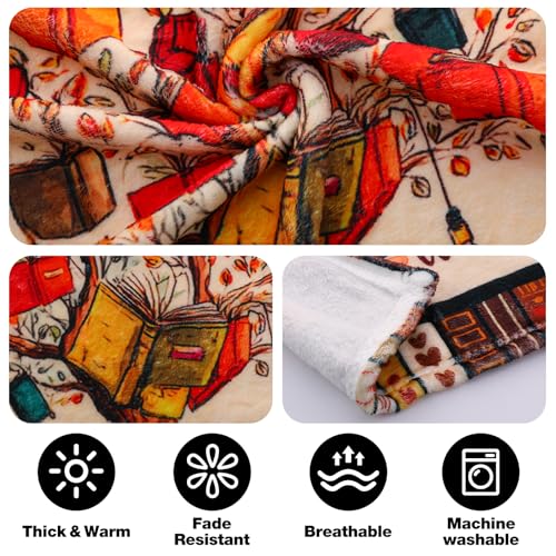 Book Lovers Gifts Blanket, Book Reading Throw Blanket, Librarian Bookish Books Club Gift for Women Readers Bookworms Birthday Graduation Present Ideas Soft Flannel Blankets 50'' x 60'' - color: Brown-book Reading