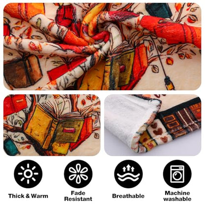 Book Lovers Gifts Blanket, Book Reading Throw Blanket, Librarian Bookish Books Club Gift for Women Readers Bookworms Birthday Graduation Present Ideas Soft Flannel Blankets 50'' x 60'' - color: Brown-book Reading