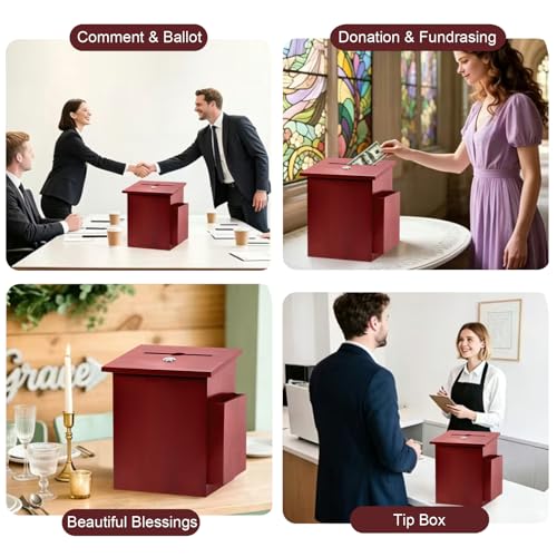Wood Donation Box, Church Offering Box with Pen, Side Pocket - color: Dark Mahogany-2