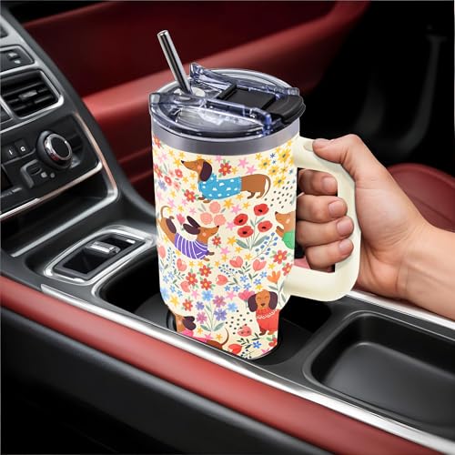 Dachshund Gifts for Women, 40oz Tumbler with Handle & Straw - color: Dachshund-Yellow