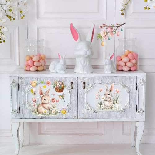 12 Pcs Easter Rub on Transfers, Watercolor Cute Bunny Egg Rub on Transfers for Crafts and Furniture, Spring Flower Dtf Transfer Ready to Press for Home Office Wood DIY Craft Gift - color: Easter Bunny