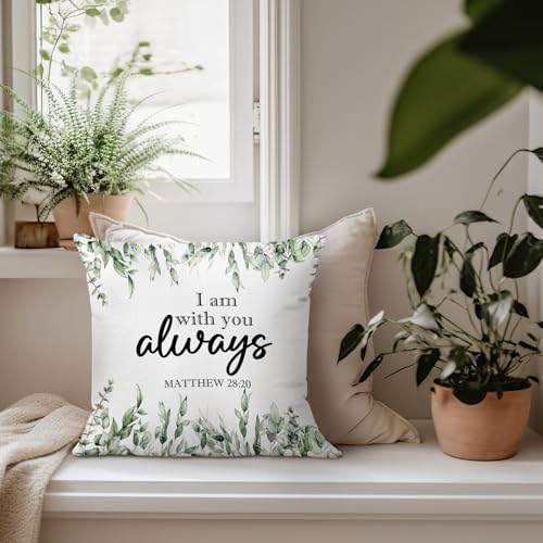 Christian Botanical Pillow Cover 18x18, Bible Verse I Am with You Always Throw Pillow Cover, Religious Decorative Pillowcase for Couch Bed Home Bedroom Living Room Decor - color: Always