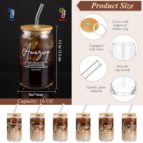 AmazingSpark 18 Pcs Christian Gifts Bulk Glass Cups Prayer Journals Pens - color: Brown, size: Bible Words
