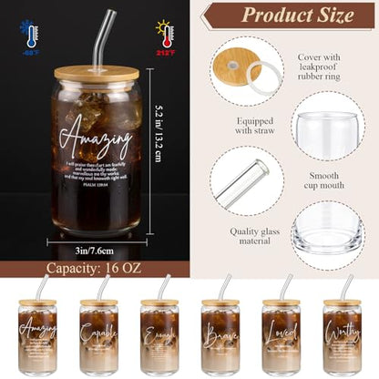 AmazingSpark 18 Pcs Christian Gifts Bulk Glass Cups Prayer Journals Pens - color: Brown, size: Bible Words