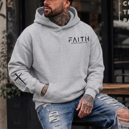 Christian Hoodies for Men Faith Cross Graphic Hoodie Jesus Fleece Sweatshirts Bible Verse Religious Pullover Tops - color: Light Gray, size: Large