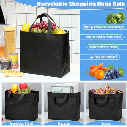 Windyun Reusable Grocery Bags Non Woven with Handles - color: Black