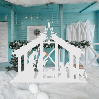 Cinnvoice 40" x 31" Large Christmas Metal Yard Stakes Christmas Garden Stakes Waterproof Xmas Outdoor Yard Decor with Stake for Xmas Holiday Lawns Outdoor Decor(Nativity,White)