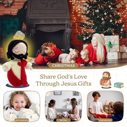 Jesus Plush Christian Bible Verse Scripture Cards with Crochet Jesus Stuffed, Christian Gifts for Women, Inspirational Prayer Cards, Faith Gift for Women Communion Gifts Read Me When Baptism Gifts Encouragement Gift - color: Jesus