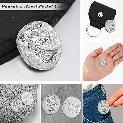 5 Sets Guardian Gift Angel Coins Inspirational Always with You Angel Coin Pocket Token Relationship Keepsake Double Sided Memorial Tokens with Leather Keychain for Prayer Family Friends (Pack of 2) - size: Medium (Pack of 2)